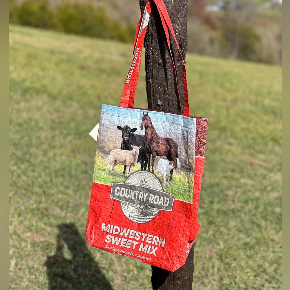 Recycled Reversible Feed Sacks Farm Tote